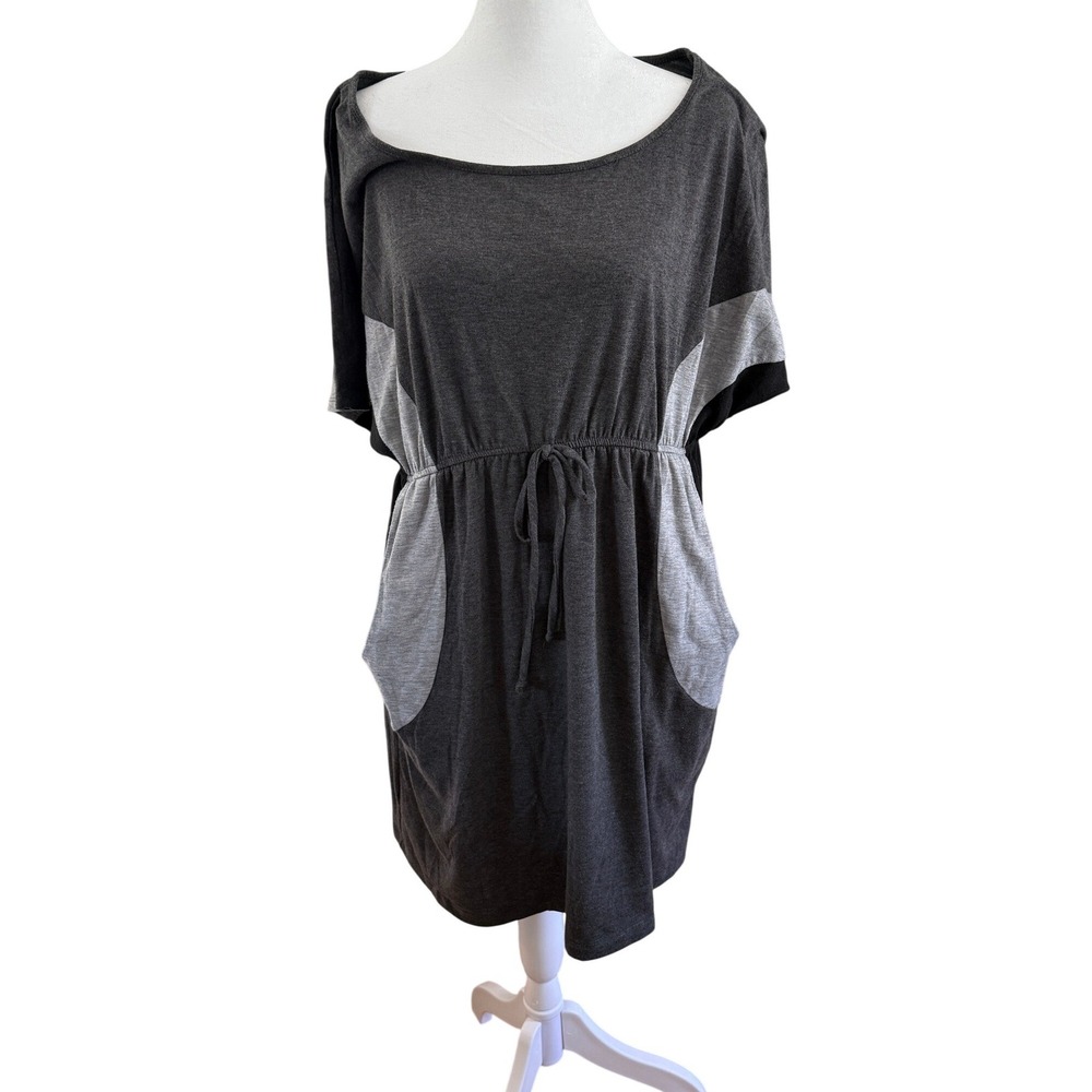 Delirious Los Angeles Colorblock Tunic Dress Gray Black Drawstring Waist 1X